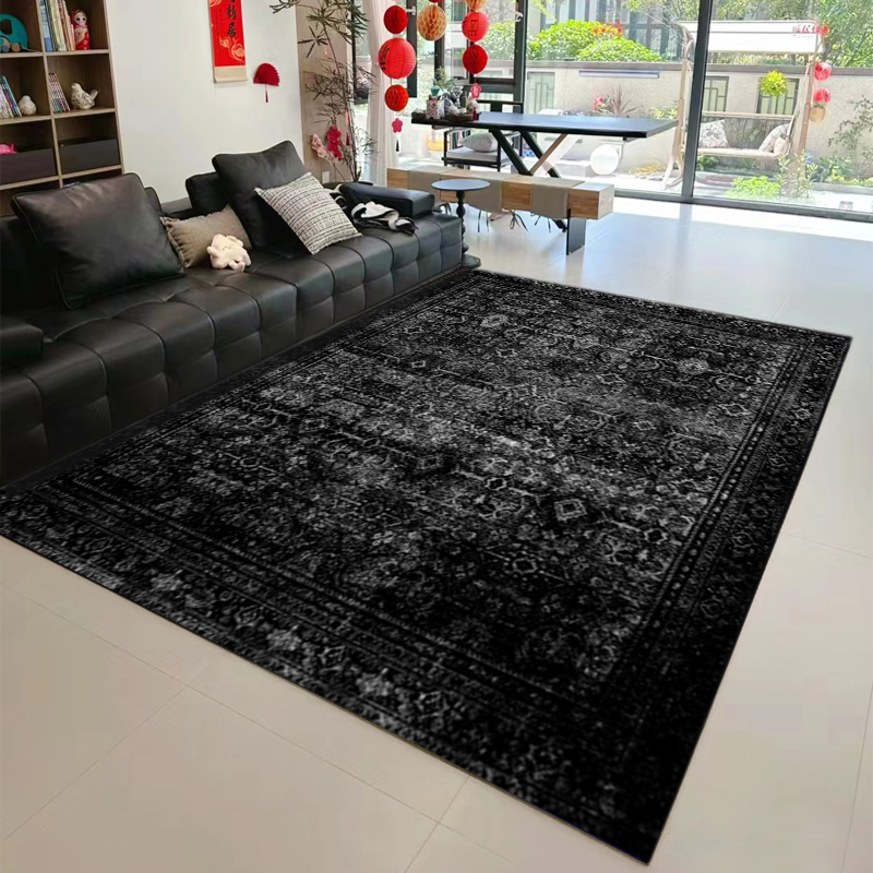 复古黑色地毯高级感客厅2025新款法式中古茶几毯卧室床边防滑免洗