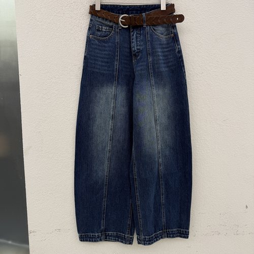 2026秋款JEANS红提子19075牛仔裤女弯刀裤压线宽松海鸥线拖地长裤