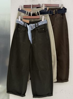 Jeans红提子19039 秋款韩版高腰显瘦宽松休闲奶奶裤女九分弯刀裤