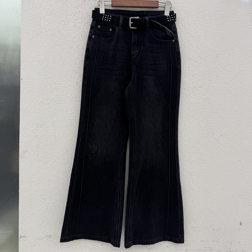 Jeans韩酷莱5515 秋款显瘦高腰四面弹修身喇叭裤女黑色微喇牛仔裤