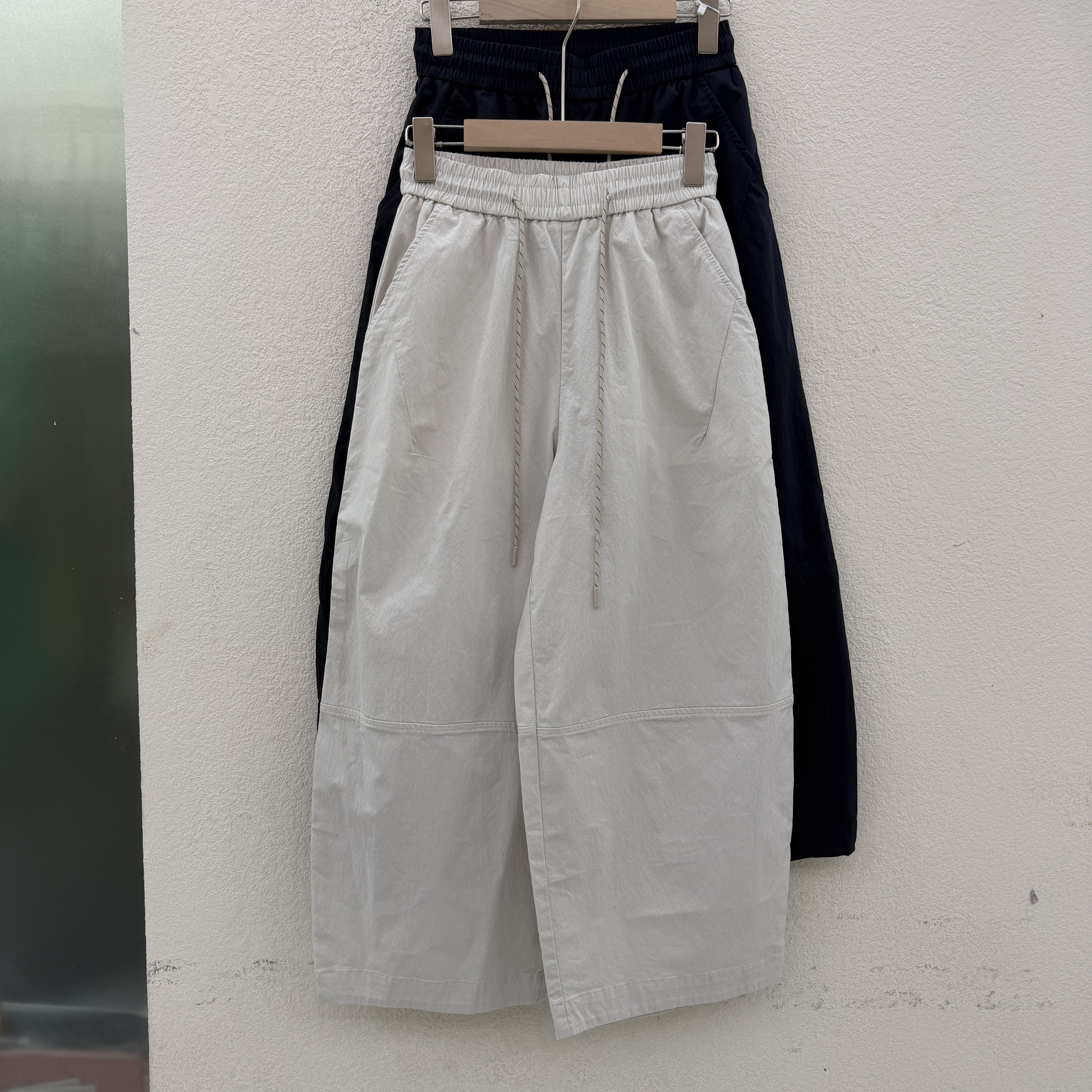 欧货夏款JEANS韩酷莱66394高腰牛仔裤女宽松松紧腰抽绳九分弯刀裤