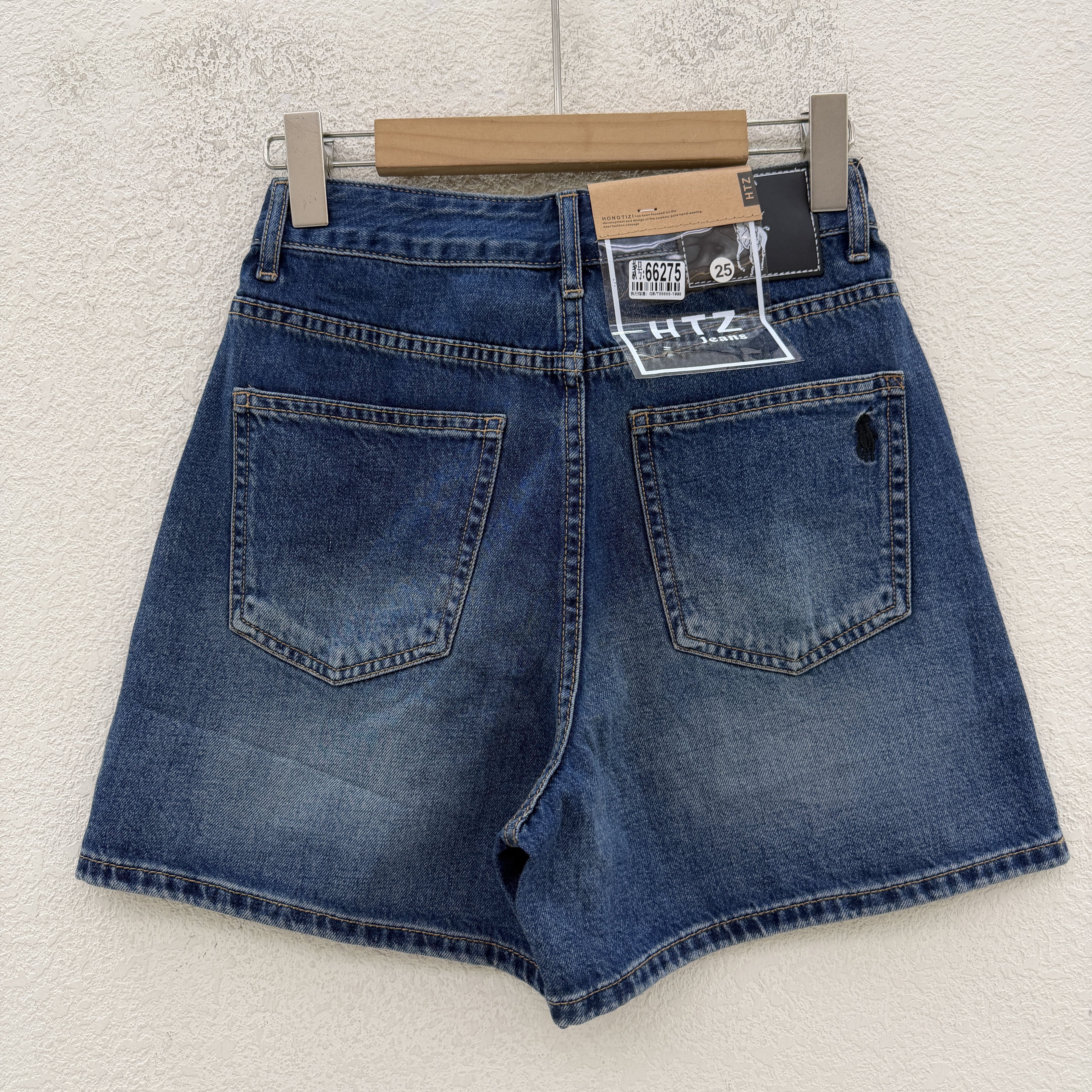 欧货HYFS JEANS红提子66275牛仔短裤女夏款高腰显瘦A字阔腿三分裤