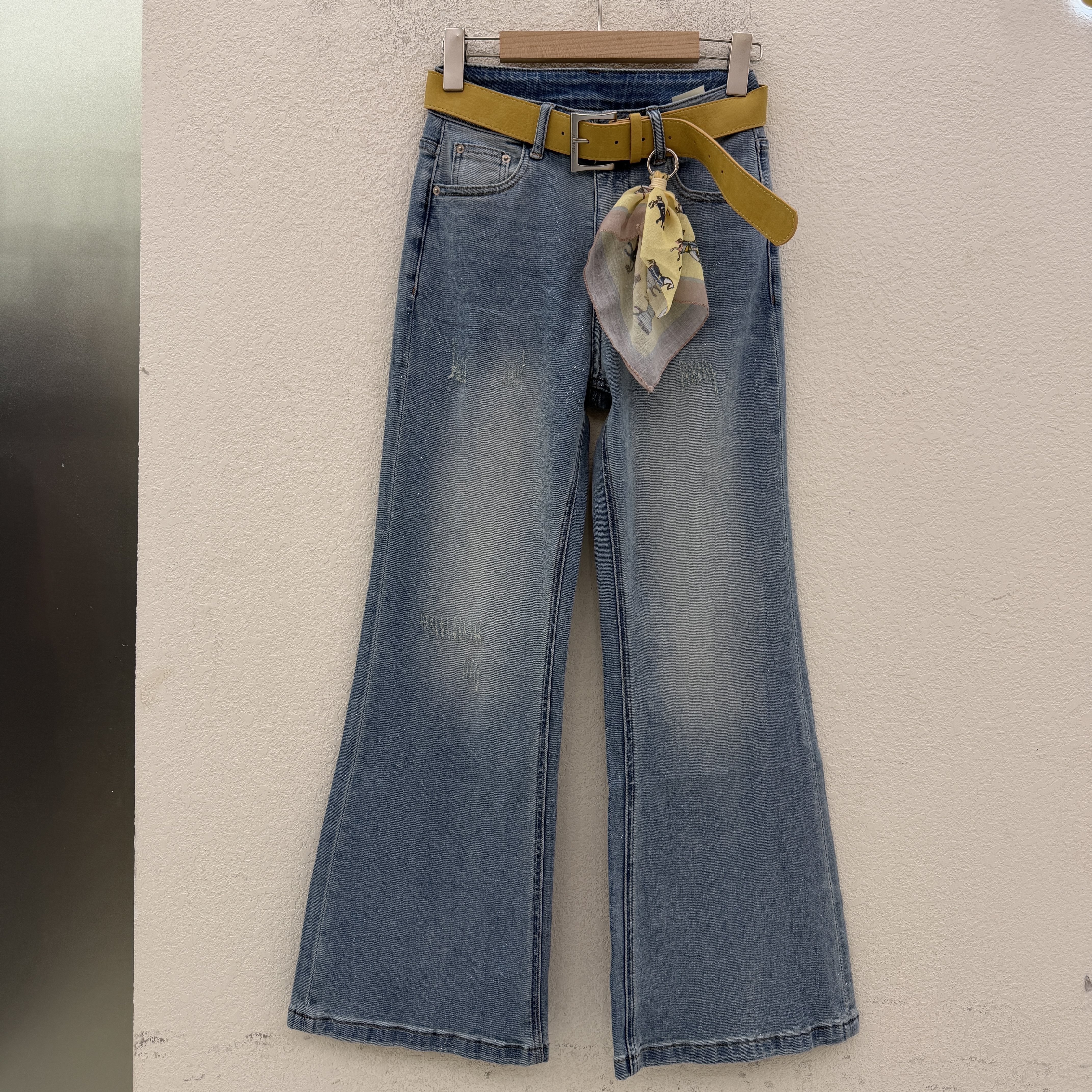 2026春款JEANS韩酷莱66273微喇牛仔裤女式高腰显瘦棉弹喇叭裤长裤