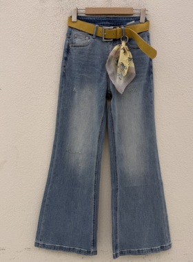 2026春款JEANS韩酷莱66273微喇牛仔裤女式高腰显瘦棉弹喇叭裤长裤