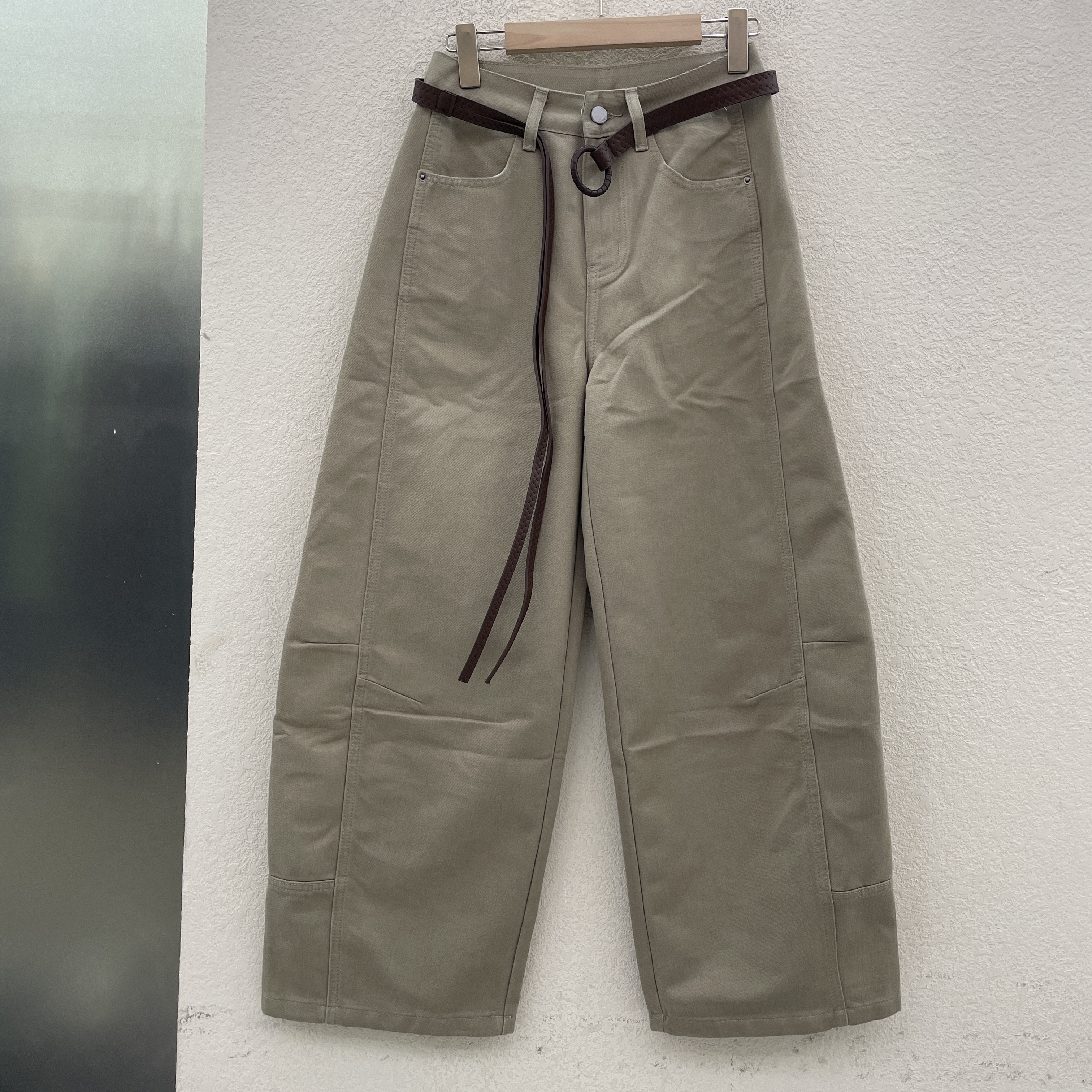 Jeans阿凡牛5244 秋款韩版高腰显瘦宽松拖地弯刀裤女休闲阔腿筒裤