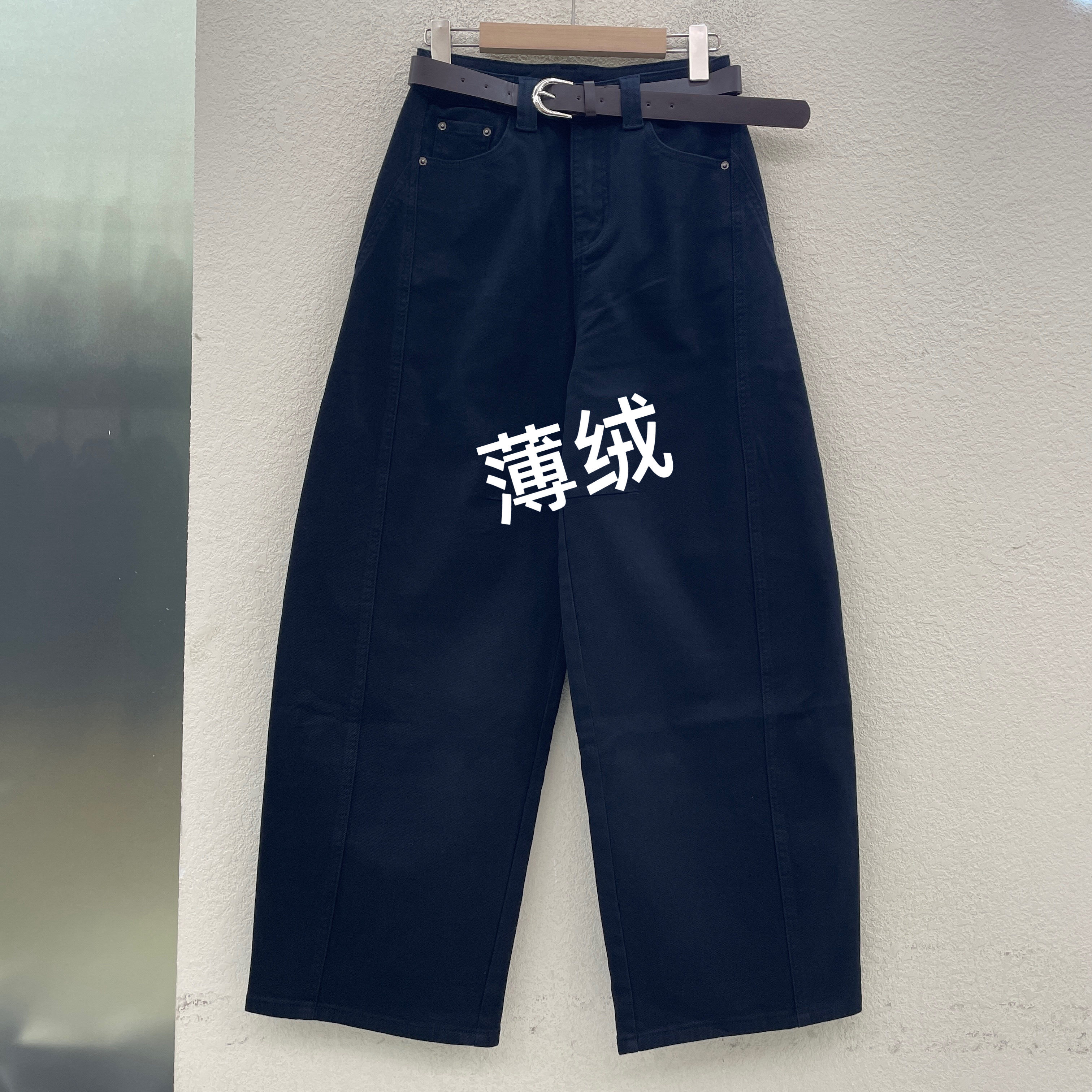 冬款YAK JEANS阿里莎莎87035牛仔裤女式薄绒高腰弯刀裤百搭香蕉裤