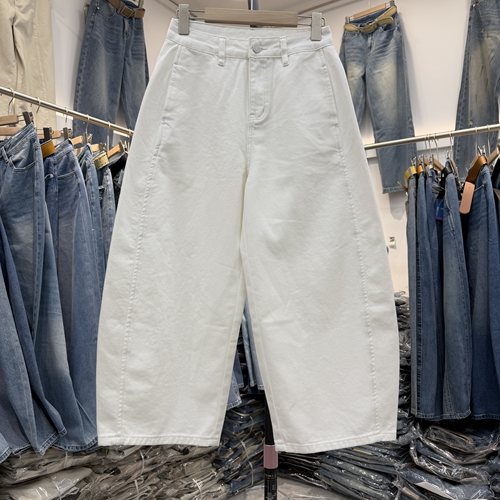 JEANS阿凡牛5597牛仔裤女2026年夏新款高腰女直筒弯刀裤女八分裤