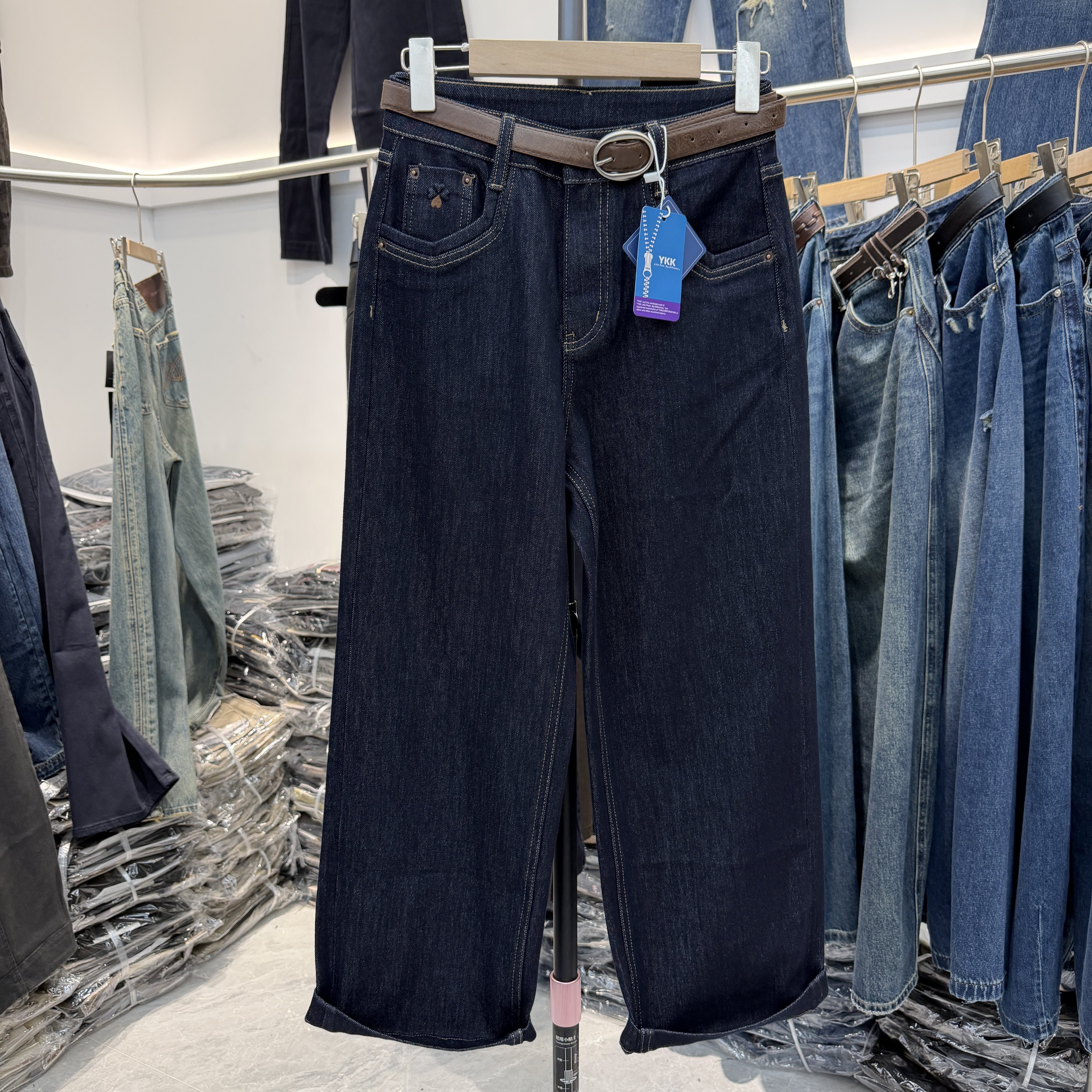 JEANS易人86002欧货正品高腰显瘦九分弹力直筒裤女秋新款百搭2026