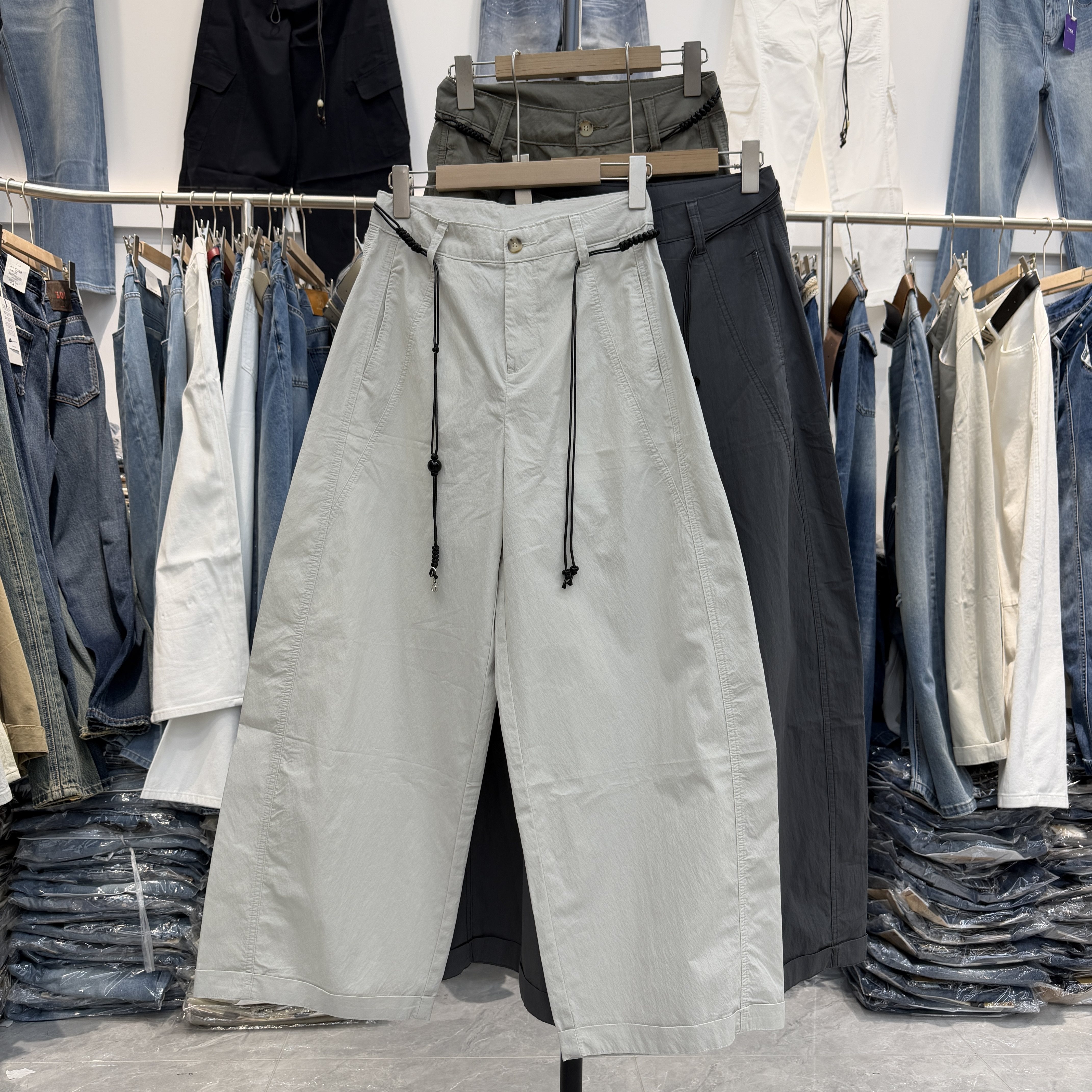 JEANS夏阿凡牛5730欧货时尚显瘦速干休闲阔腿裤高腰宽松超薄女裤