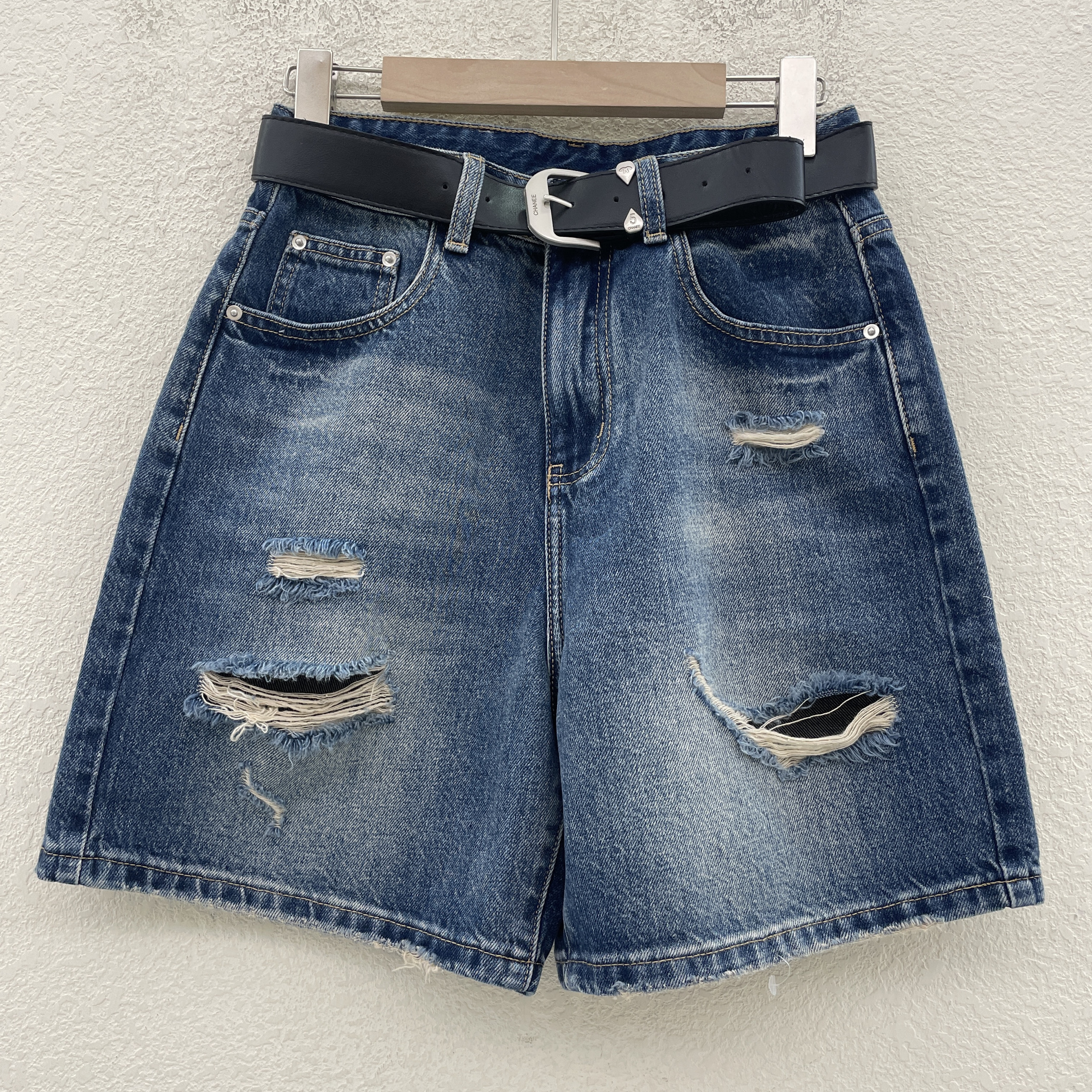 Jeans酷希莱 芭度玄风2651 夏高腰显瘦宽松破洞五分裤女牛仔短裤