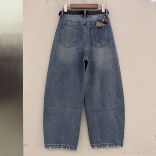 Jeans阿凡牛5542 春款韩版高腰显瘦裤脚磨破牛仔弯刀裤女宽松筒裤