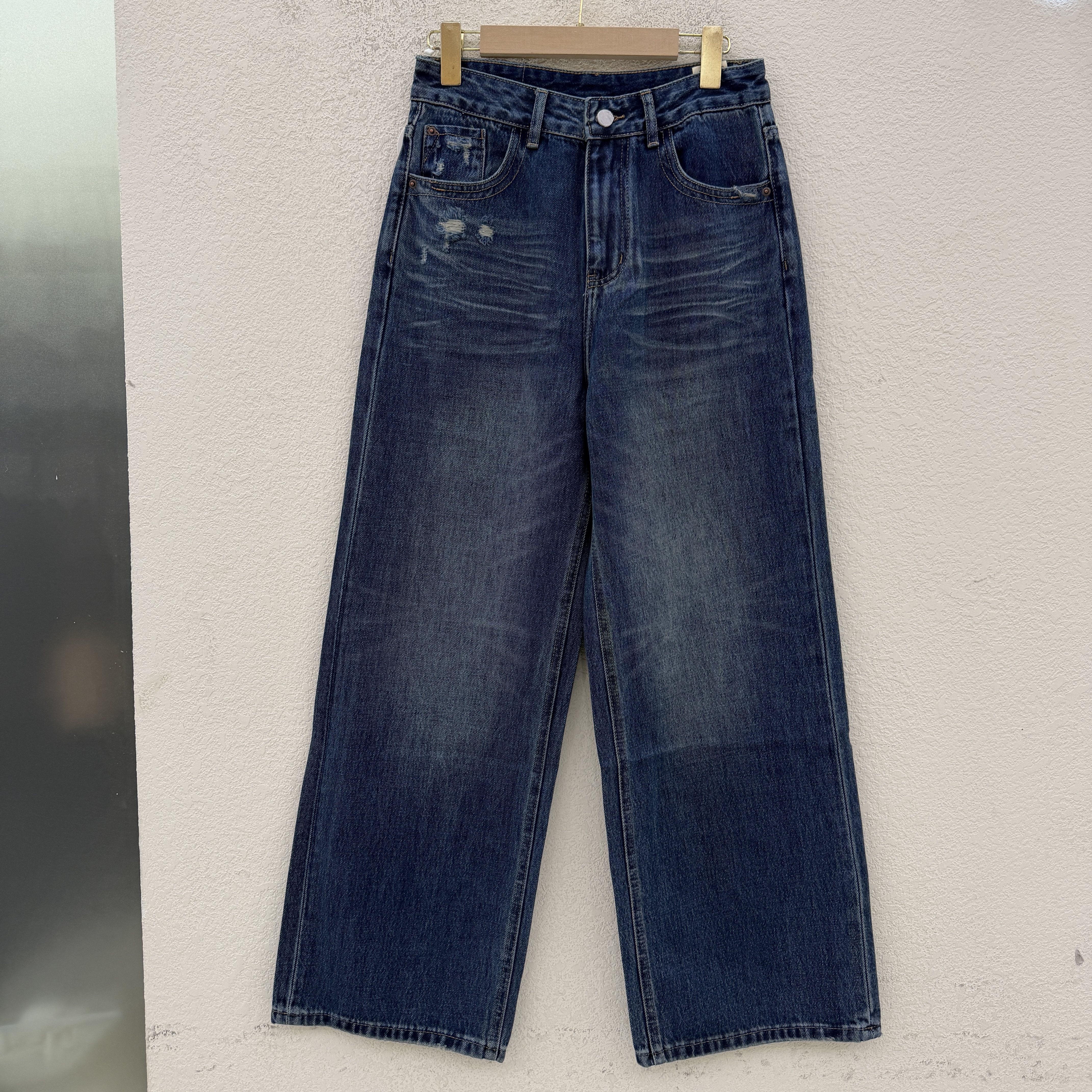 秋JEANS佑度 倩小妞19919牛仔裤女高腰弹力阔腿裤水洗做旧直筒裤
