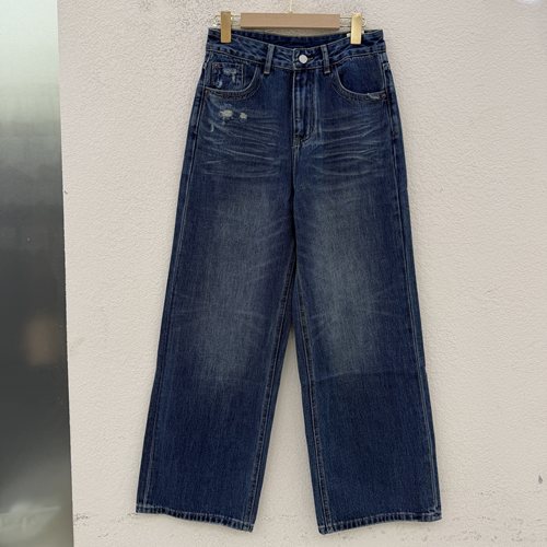 秋JEANS佑度 倩小妞19919牛仔裤女高腰弹力阔腿裤水洗做旧直筒裤