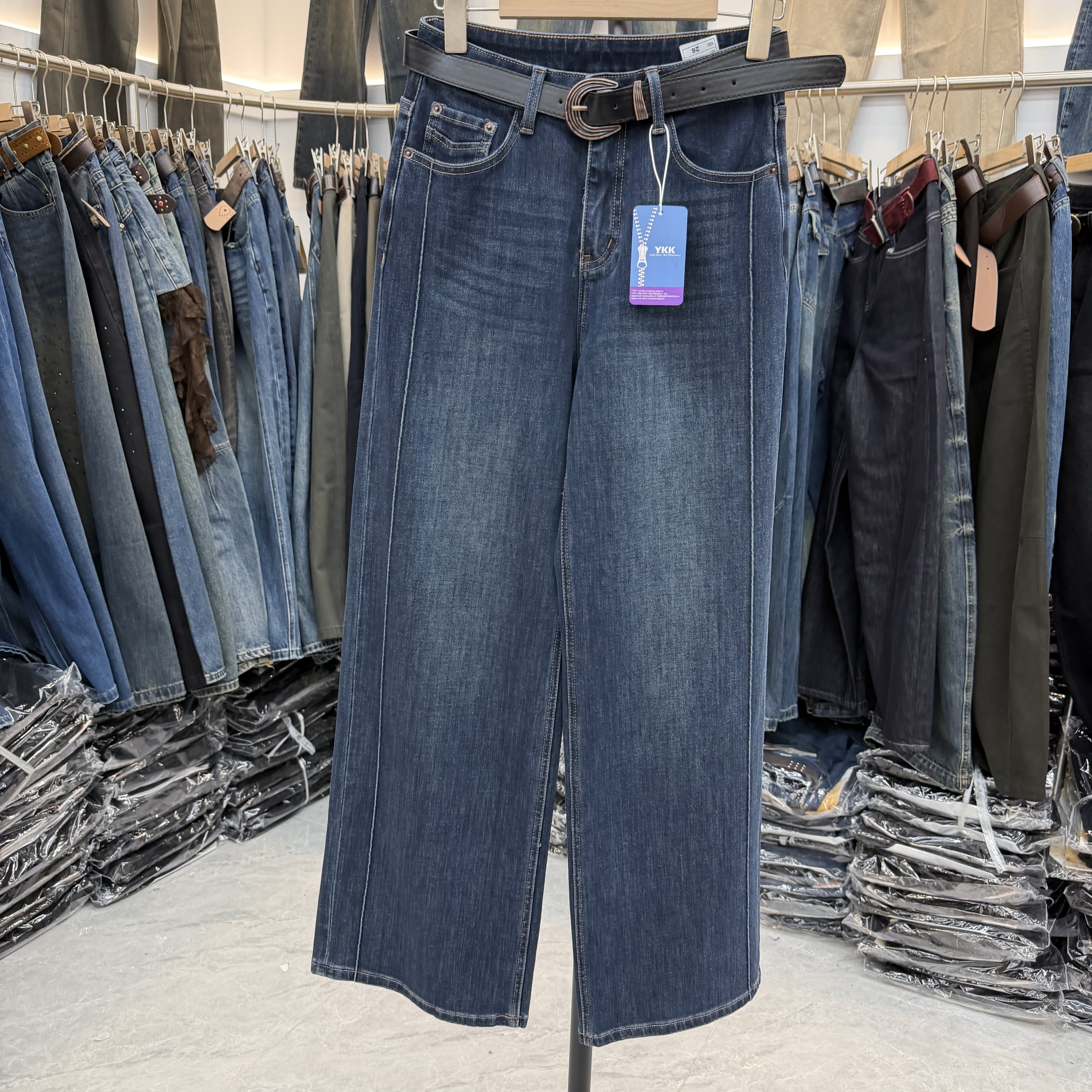JEANS秋新款易人86103欧货高腰弹力直筒裤女宽松百搭阔腿牛仔裤潮
