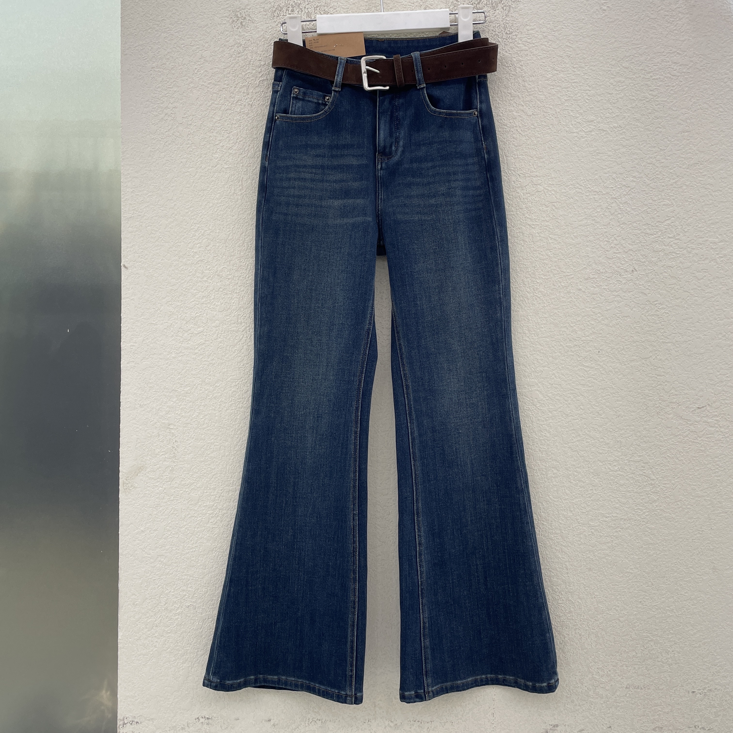 jeans红提子16138 欧货蓝色高腰四面弹显瘦女牛仔喇叭裤2025秋款