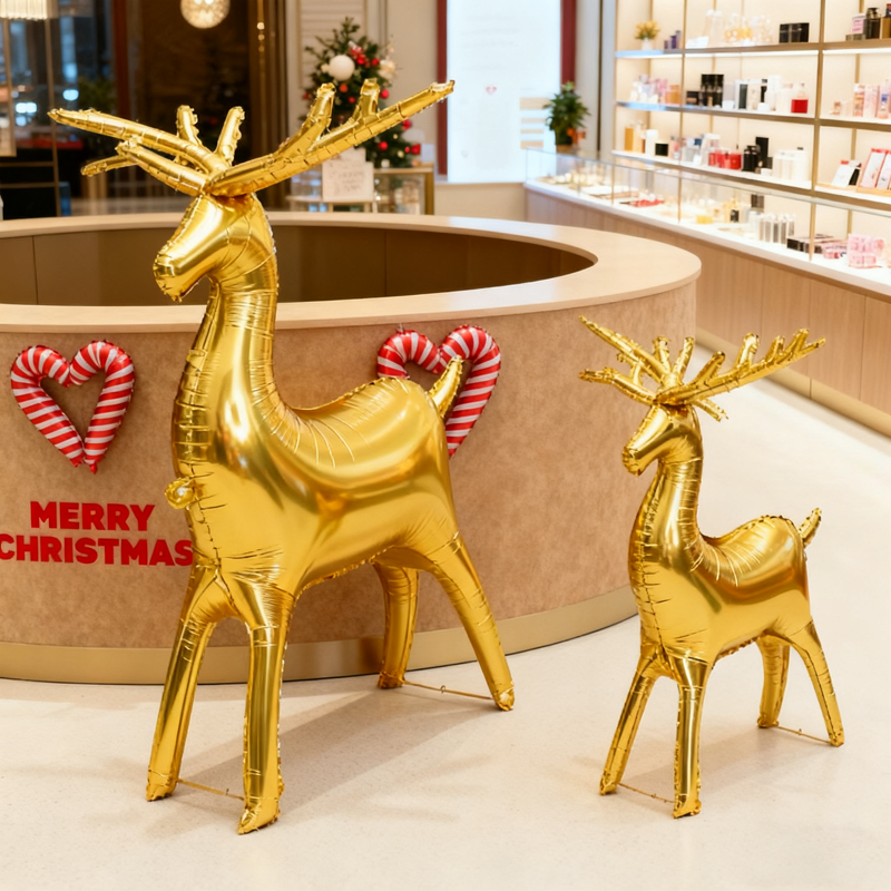 圣诞节站立麋鹿铝膜气球立体金色小鹿商场店铺橱窗装饰布置气球