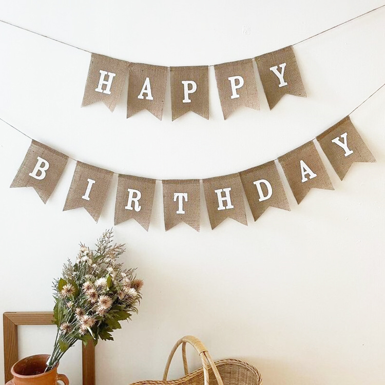 ins森系麻布燕尾生日拉旗