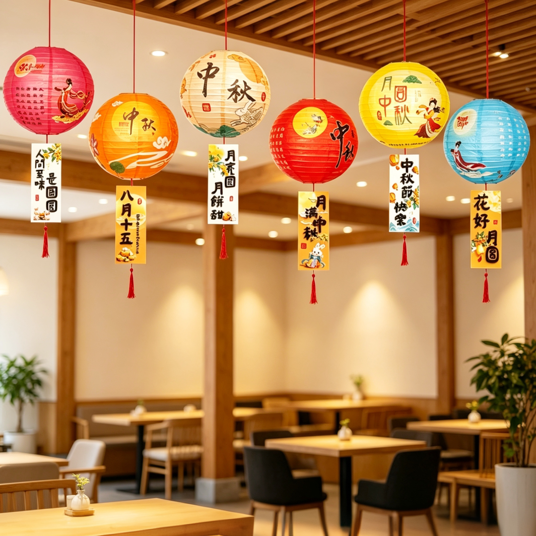 中秋国庆商场店铺纸灯笼挂饰图片