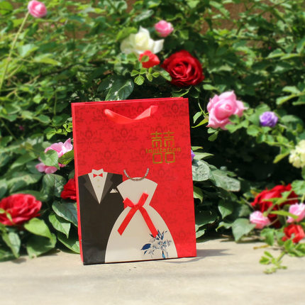 串串喜 婚礼礼品袋 结婚卡通回礼盒 可装烟回礼袋 手提袋5类可选