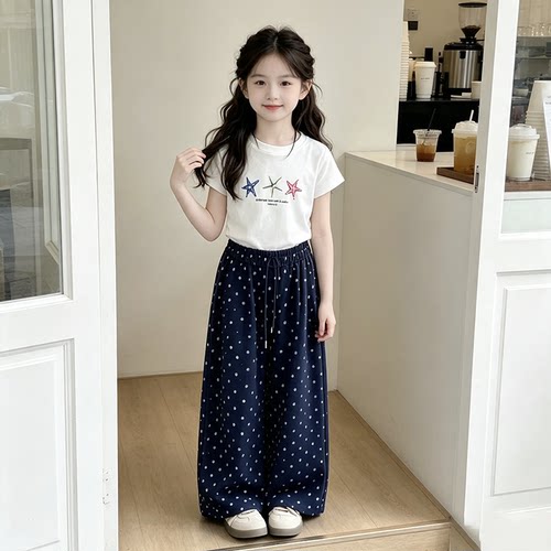 2026新款女童短袖套装夏季洋气中大童时尚波点裤潮流两件套夏装女