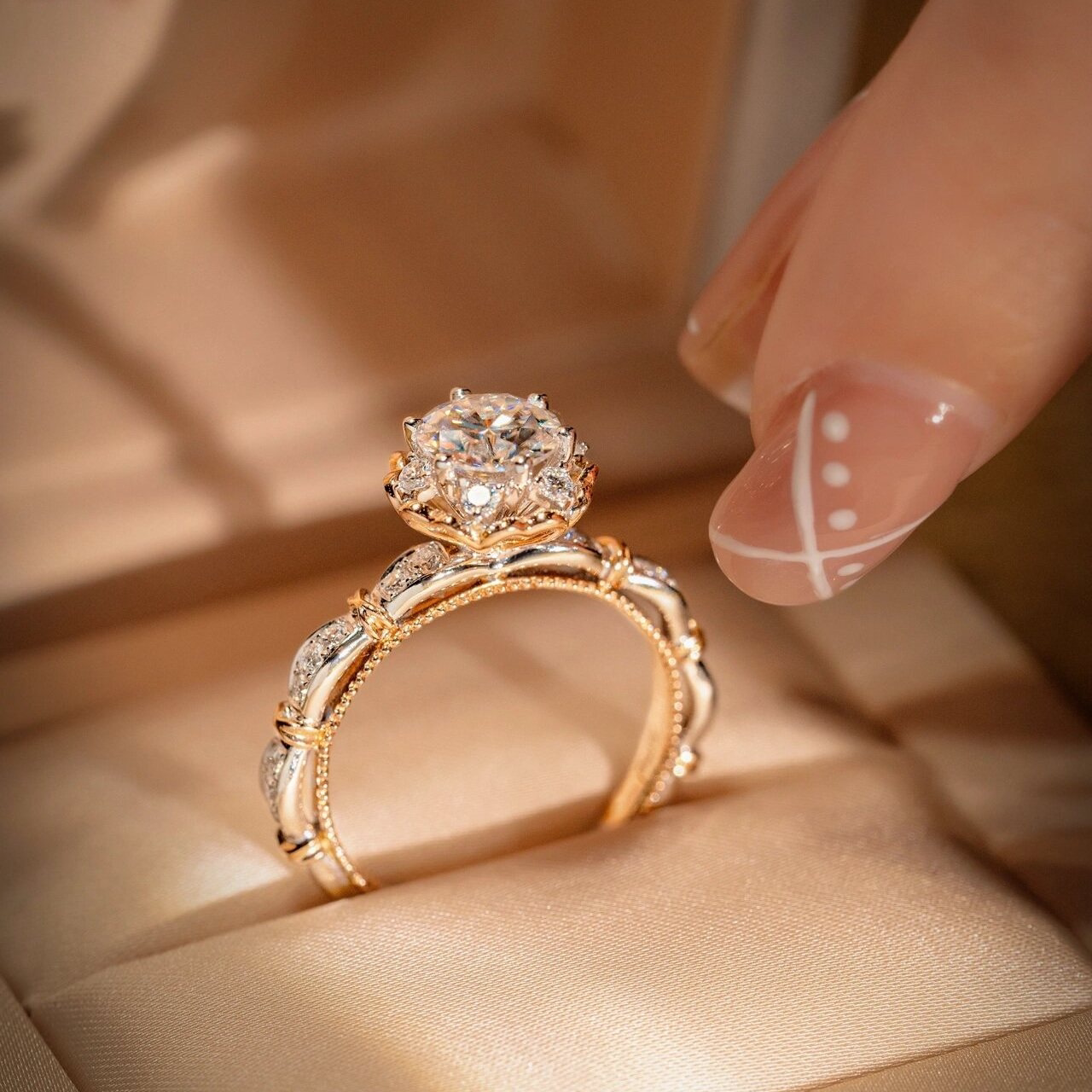 1克拉莫桑石钻戒女S925银小众高级感求婚结婚白金钻石戒指送女友