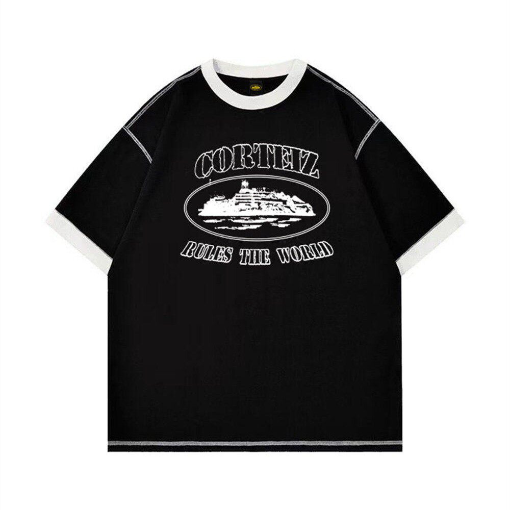 thumbnail for Corteiz Alcatraz classic sailing print summer trendy casual trend men's and women's loose color-blocking short-sleeved T-shirt