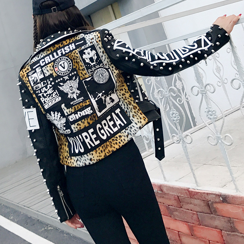 2020 New products Thailand Chaopai rivet Leopard Mosaic have cash less than that is registered in the accounts Locomotive leather Long sleeve Punk rock coatin the Women's clothing/Boutique , Leather clothing  category - from Buy2taobao.com to provide professional Taobao agent buy service