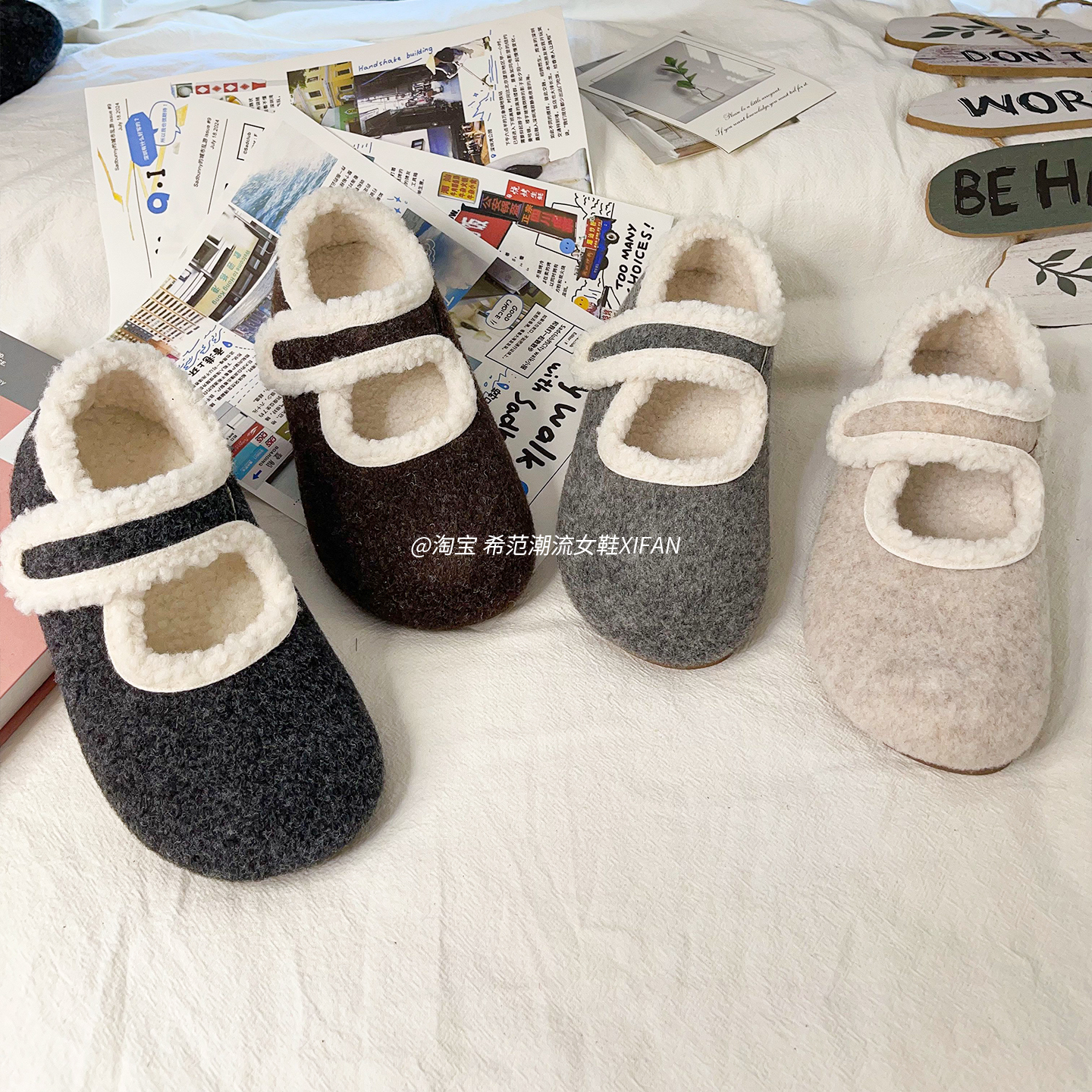 韩版穿搭加绒暖暖糯糯玛丽珍棉鞋女秋冬懒人半拖鞋毛毛鞋勃肯鞋潮