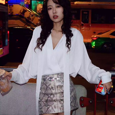 NEON FYRE【Snake】美式复古辣妹性感蛇纹豹纹修身包臀短裙半裙