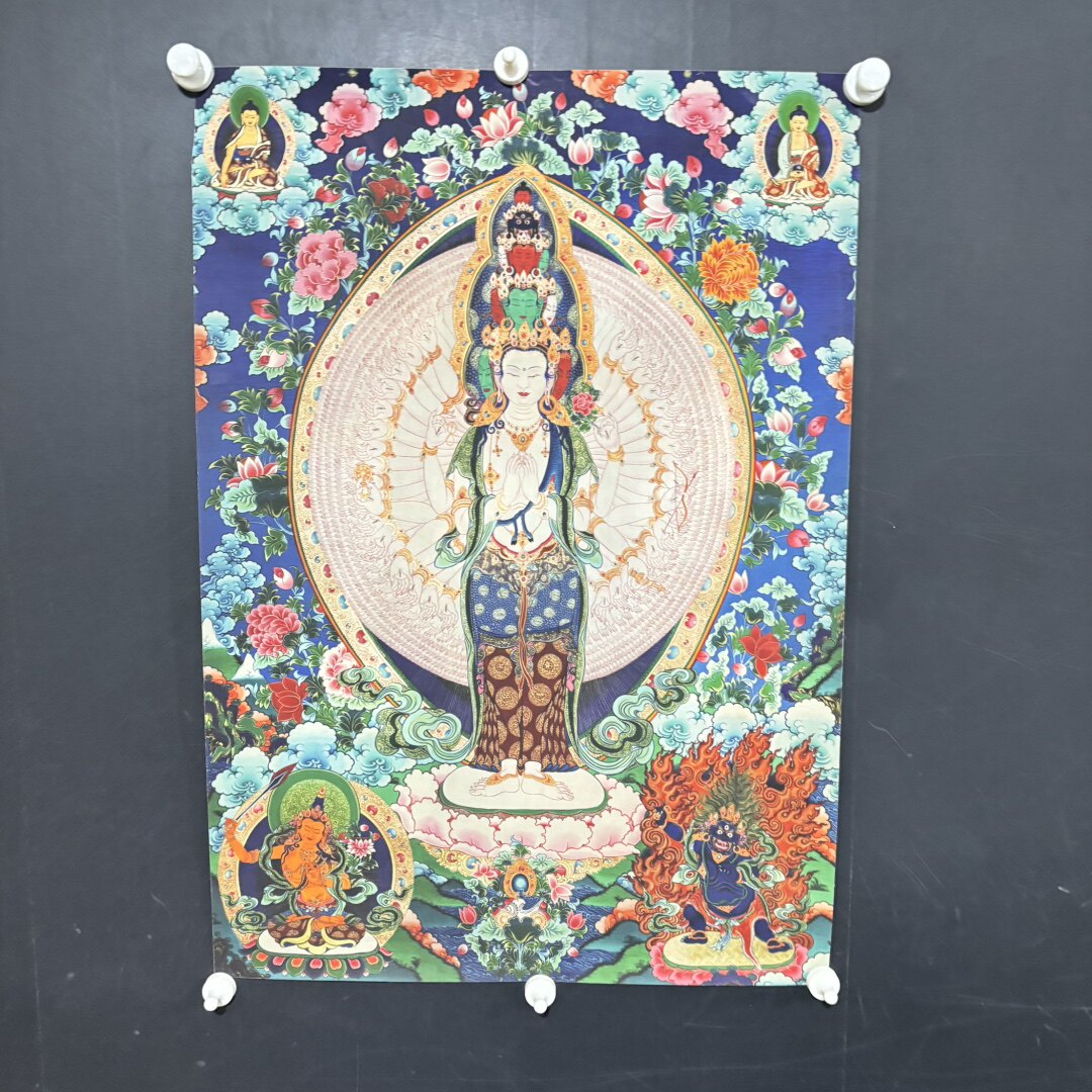 千手观音唐卡刺绣织锦画西藏佛像画像玄关画藏传金丝挂画装饰画