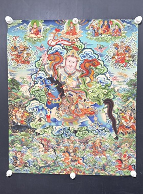 藏式唐卡格桑尔王挂画藏族客厅中堂佛堂家居供奉挂画69*83CM