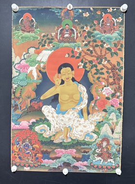 藏式唐卡文殊菩萨挂画藏佛唐卡布画条幅壁画59*83未装裱