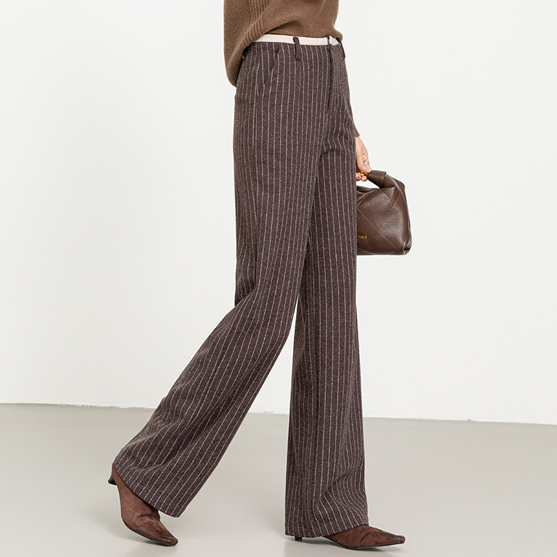 竖条纹毛呢阔腿裤女2025秋冬新款显瘦显腿直高腰垂感直筒西装裤子,女装/女士精品,休闲裤,淘宝优惠券,粉丝福利购,淘宝优惠卷
