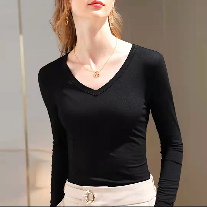 여성을 위한 고품질 블랙 바닥 셔츠 패셔너블하고 패셔너블한 봄과 가을 스타일에 벨벳과 두꺼운 독일 벨벳 밀착형 긴팔 티셔츠