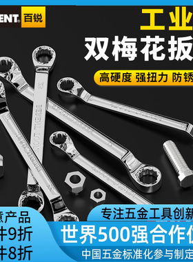 百锐梅花扳手汽修镜面抛光双头套管板手公制机修眼睛扳手二用