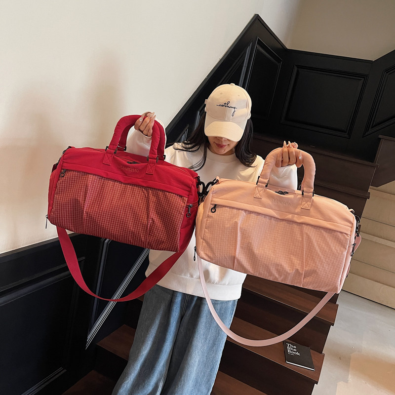 高颜值格子手提袋女大容量通勤短途旅行包时尚运动健身斜挎收纳包