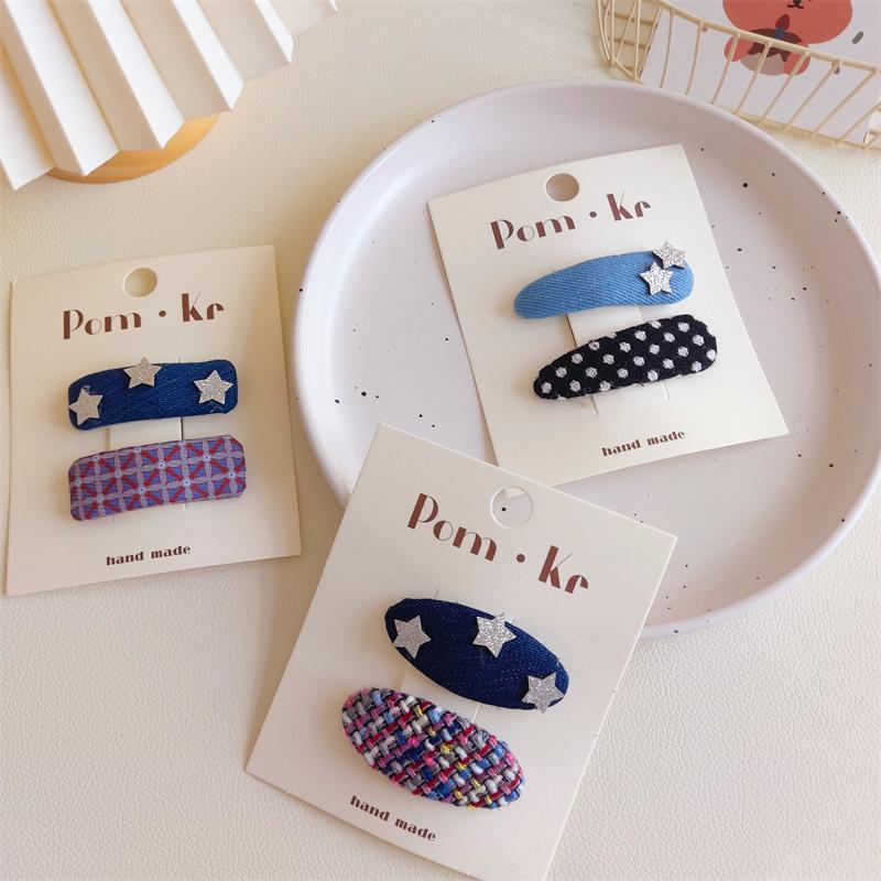 婉瑜儿童发饰刘海夹宝宝女孩小香风侧边夹可爱蓝色系星星少女bb夹