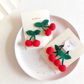 红色樱桃手工线织女孩发夹发绳品质婴幼儿童可爱喜庆轻质发饰皮筋