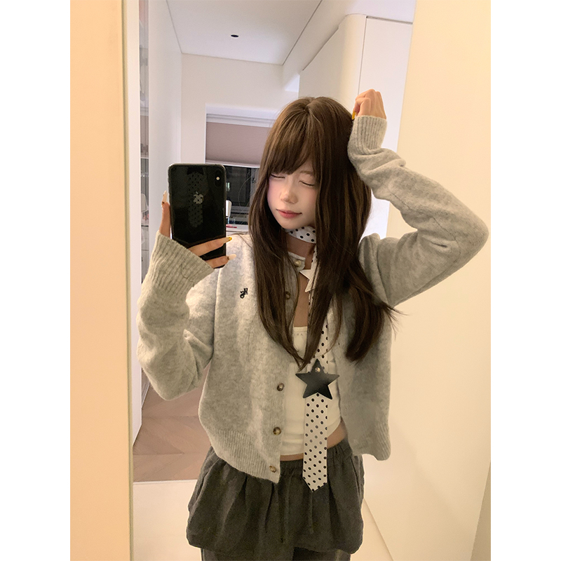 JMJ 春秋美式软糯休闲针织开衫毛衣男女休闲百搭慵懒风短款外套