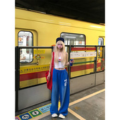 男女宽松休闲慵懒垂感拖地裤 JMJ美式 复古设计感渐变阔腿弯刀卫裤