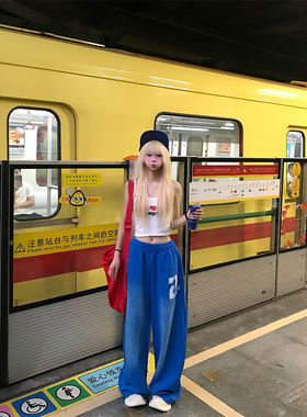 JMJ美式复古设计感渐变阔腿弯刀卫裤男女宽松休闲慵懒垂感拖地裤