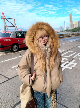 JMJ 美式复古可拆卸毛领连帽棉衣男女秋冬宽松休闲百搭保暖外套