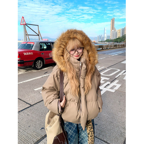 JMJ 美式复古可拆卸毛领连帽棉衣男女秋冬宽松休闲百搭保暖外套
