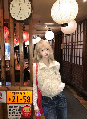 JMJ 秋冬美式慵懒风毛绒无袖马甲男女宽松百搭潮流短款叠穿外套