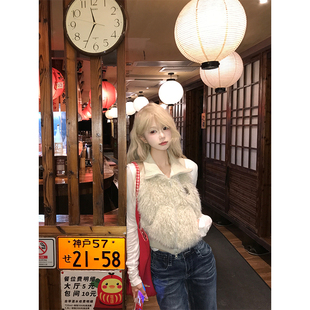 JMJ 秋冬美式慵懒风毛绒无袖马甲男女宽松百搭潮流短款叠穿外套