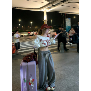 男女宽松休闲直筒百搭拖地长裤 慵懒风抽绳垂感阔腿休闲裤 美式 JMJ