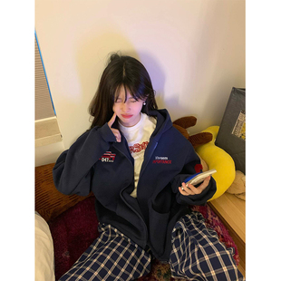 秋冬外套 2025 JMJ美式 复古刺绣连帽开衫 卫衣男女宽松休闲运动帽衫