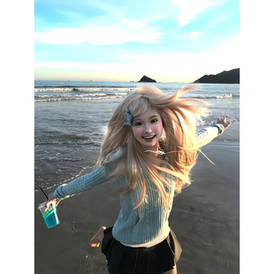 男女春秋百搭宽松休闲显瘦外套 慵懒风麻花纹连帽针织衫 JMJ 美式