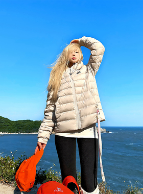 JMJ 冬季美式排骨纹连帽简约羽绒服男女宽松休闲百搭保暖轻薄外套