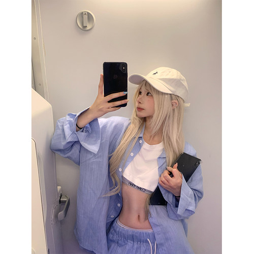 JMJ 美式莱赛尔纯色翻领长袖衬衫男女宽松休闲百搭物理防晒开衫